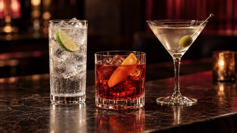 Gin Tonic, Negroni und Martini mit Zitrusgarnituren