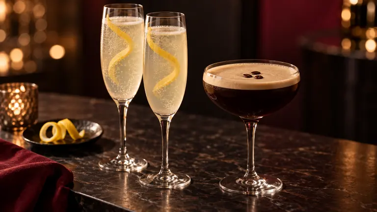 French 75 con burbujas y Espresso Martini para Nochevieja