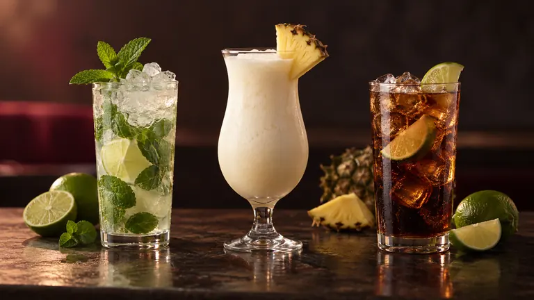 Mojito, Piña Colada y Cuba Libre con menta y cítricos