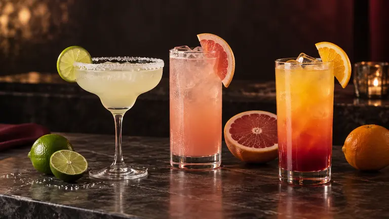 Margarita, Paloma y Tequila Sunrise con cítricos