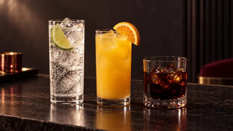 Gin-tonic, Screwdriver y Black Russian preparados con dos ingredientes principales