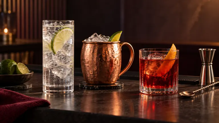 Gin Tonic, Moscow Mule und Negroni mit einfachem Barzubehör