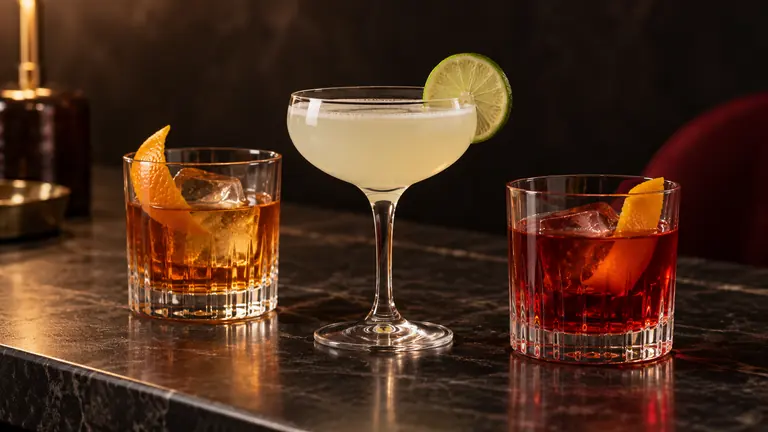 Daiquiri, Old Fashioned und Negroni mit Zitrusgarnituren