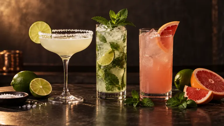 Margarita, Mojito und Paloma mit Minze und Zitrusfrüchten
